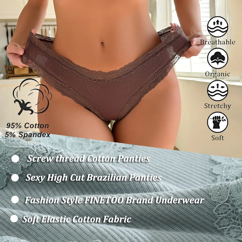 7Pcs Women’s Lace Cotton Panties Set Soft Seamless Low-Rise Brazilian Underwear S-XL