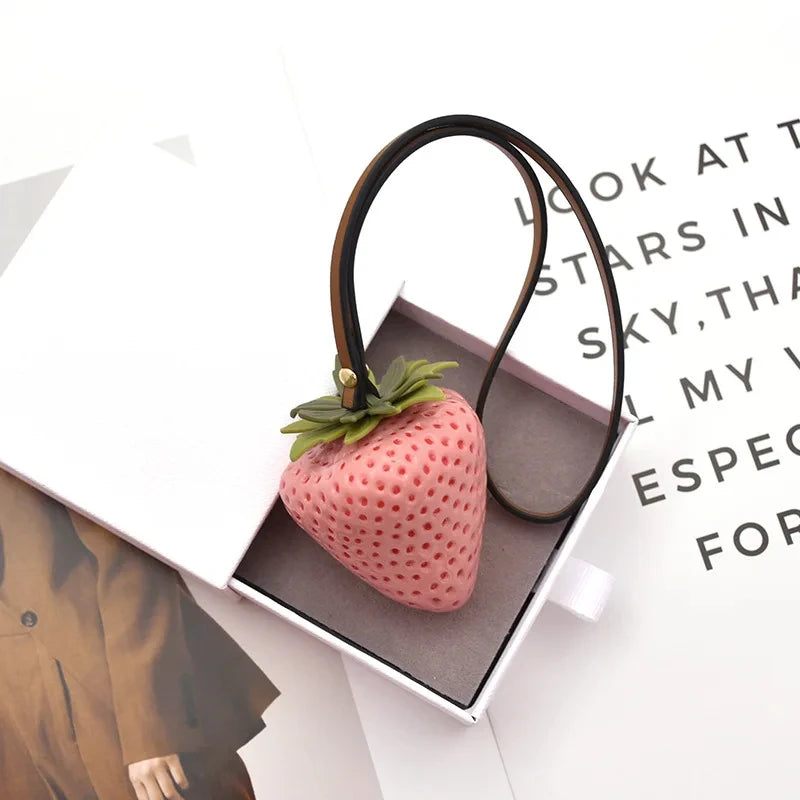 3D Strawberry Resin Keychain – Strawberry Bag Charm, Phone Pendant & Purse Accessory