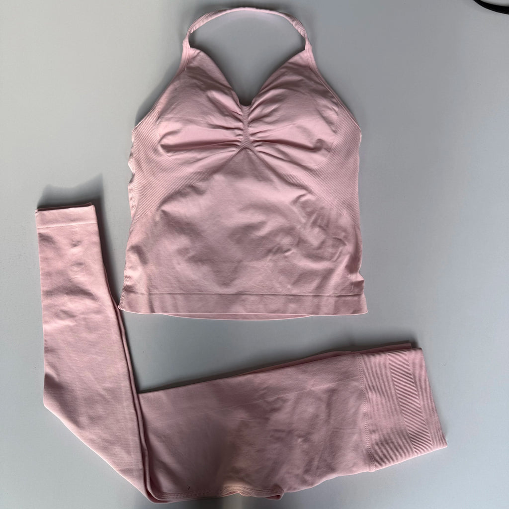 Seamless 2PC Workout Set for Women | Strappy Sports Bra + High Waist Sculpt Leggings | TikTok Viral Gym Fit