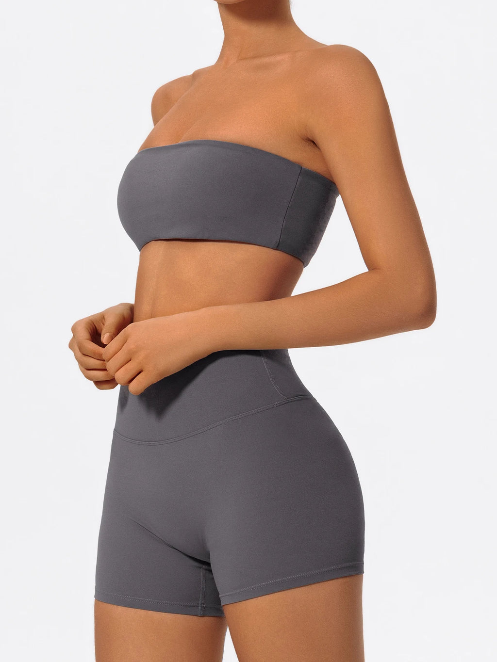 Summer 2-Piece Women’s Workout Set – Strapless Sports Bra & High Waist Yoga Shorts, Gym Fitness Outfit
