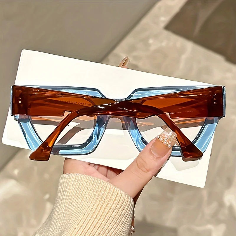 Y2K Oversized Clear Lens Glasses – Print Frame, Blue Light Blocking Fashion Eyewear