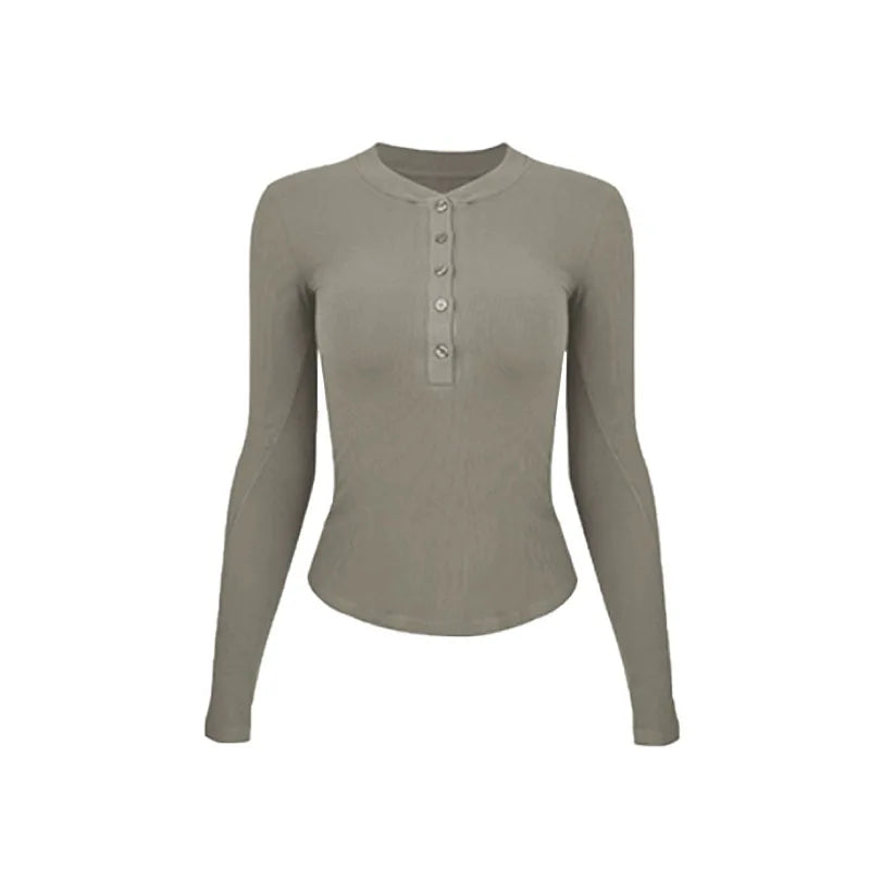 Women’s Henley Sports Top – Long Sleeve Yoga & Running Training Shirt, Stretch Fitness Activewear