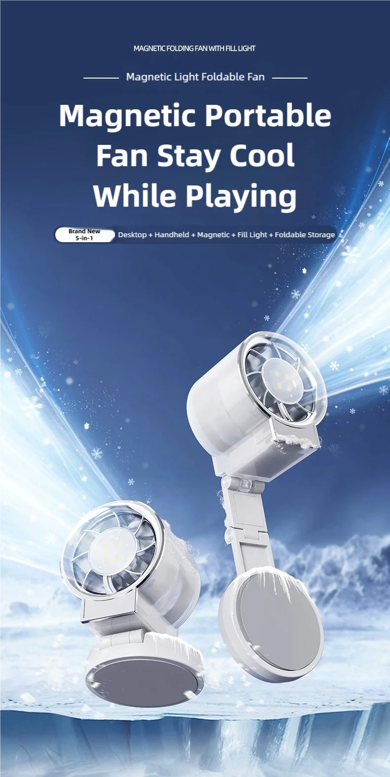 Magnetic Clip-On Mini Fan with Fill Light Portable Selfie & Streaming Fan