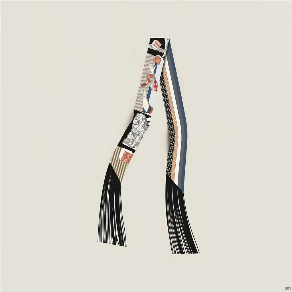 Women's Satin Silk Feel Twilly Fringe Scarf – Tassel Print Scarf Ribbon, Bag Handle Wrap & Neck Scarf