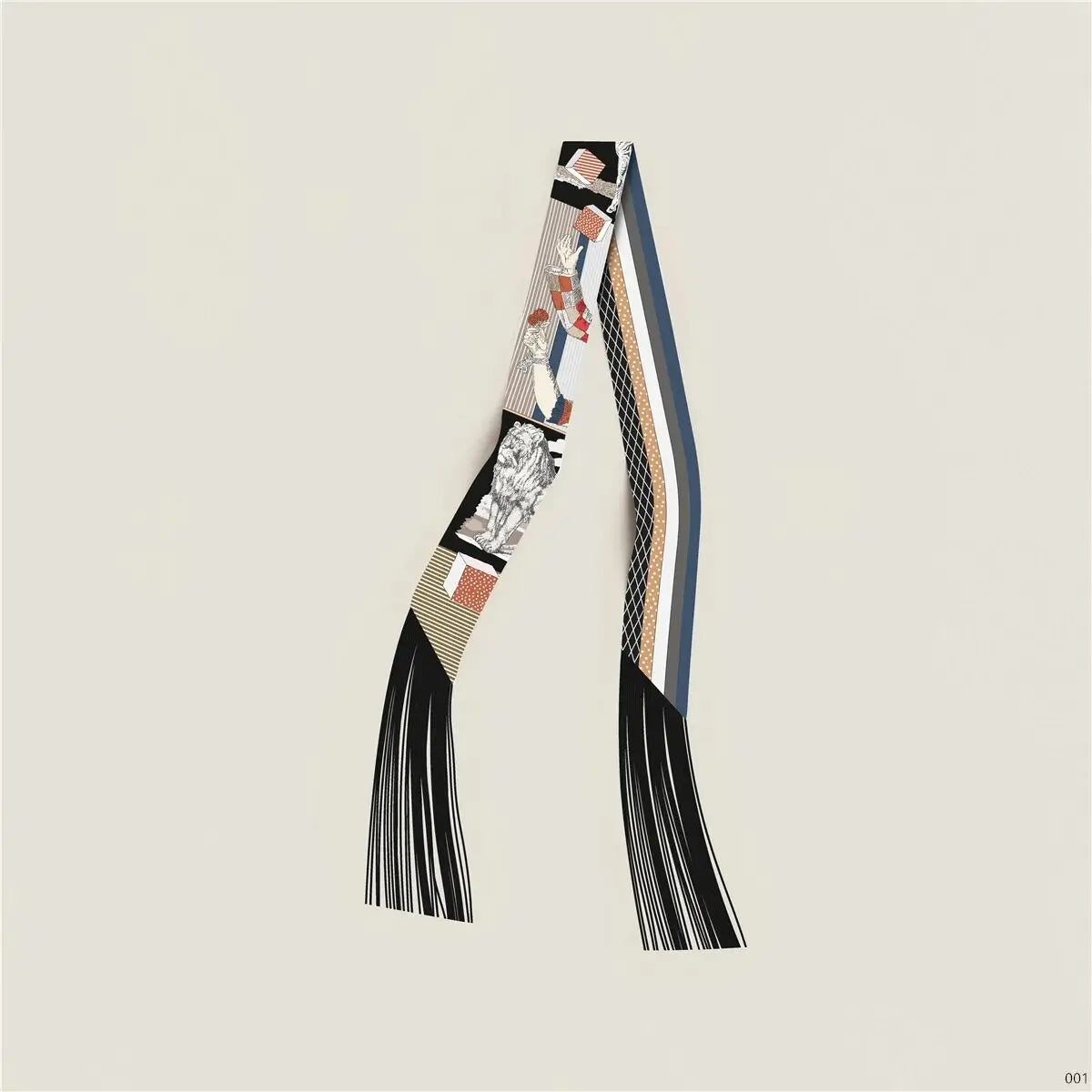 Women's Satin Silk Feel Twilly Fringe Scarf – Tassel Print Scarf Ribbon, Bag Handle Wrap & Neck Scarf