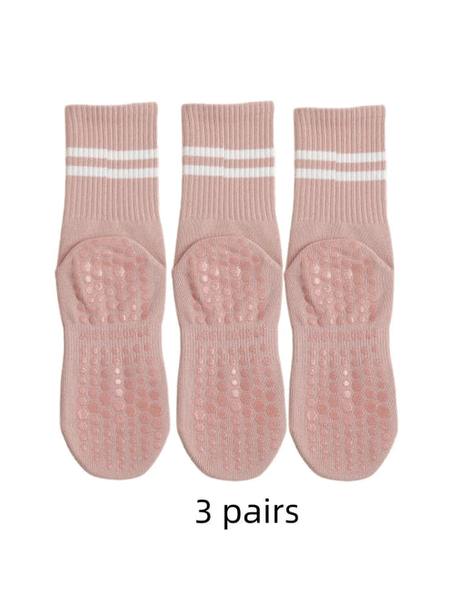 3 Pairs Women’s Anti Slip Pilates Yoga Socks Cotton Grip Fitness Sports Socks