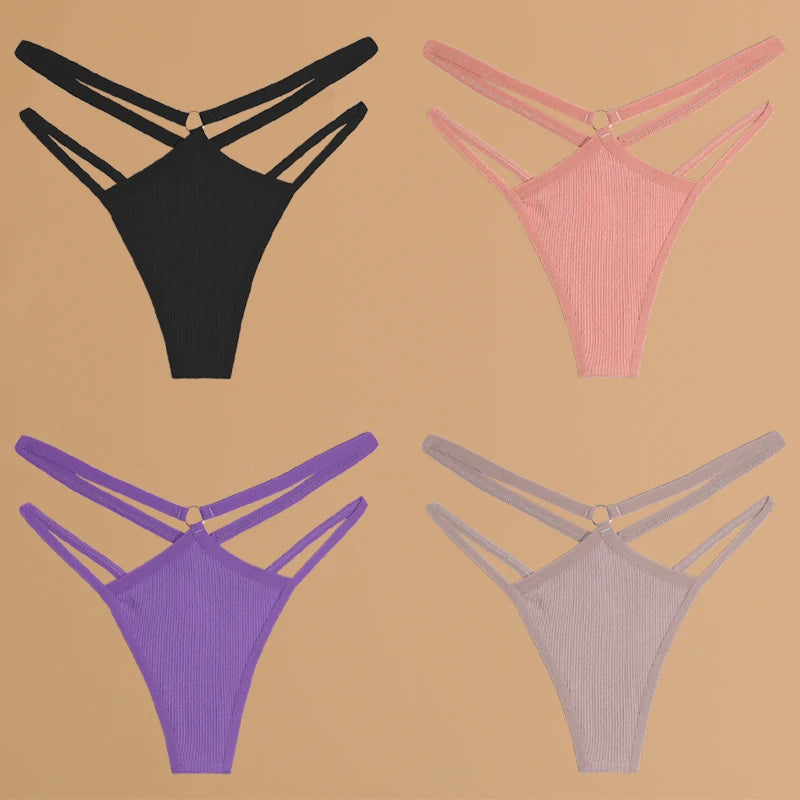 4-Pack Women's Cotton Thongs – Low Rise Breathable Stretch Panties, Everyday Comfort Underwear