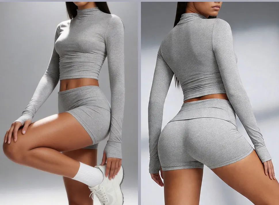 Airila Women's 2PCS Yoga Set Pilates Gym Sportswear seamless Crop Top Longsleeved Outfits Tracksuits Workout Running Jogging Casual FitnessSports Bra Leisure Athletic