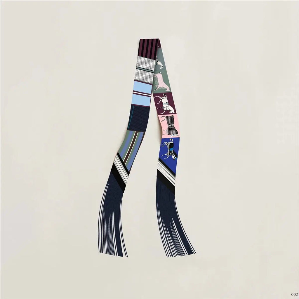 Women's Satin Silk Feel Twilly Fringe Scarf – Tassel Print Scarf Ribbon, Bag Handle Wrap & Neck Scarf