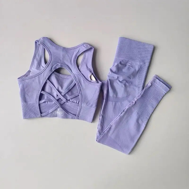 Women’s Open Back Workout Set – High Waist Yoga Leggings & Sports Bra Fitness Outfit