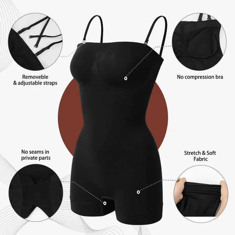 New Strapless Bodysuit Off Shoulder Tube Top Women Shorts Shapewear Tummy Control Body Shaper Sexy Fajas Skinny Underwear