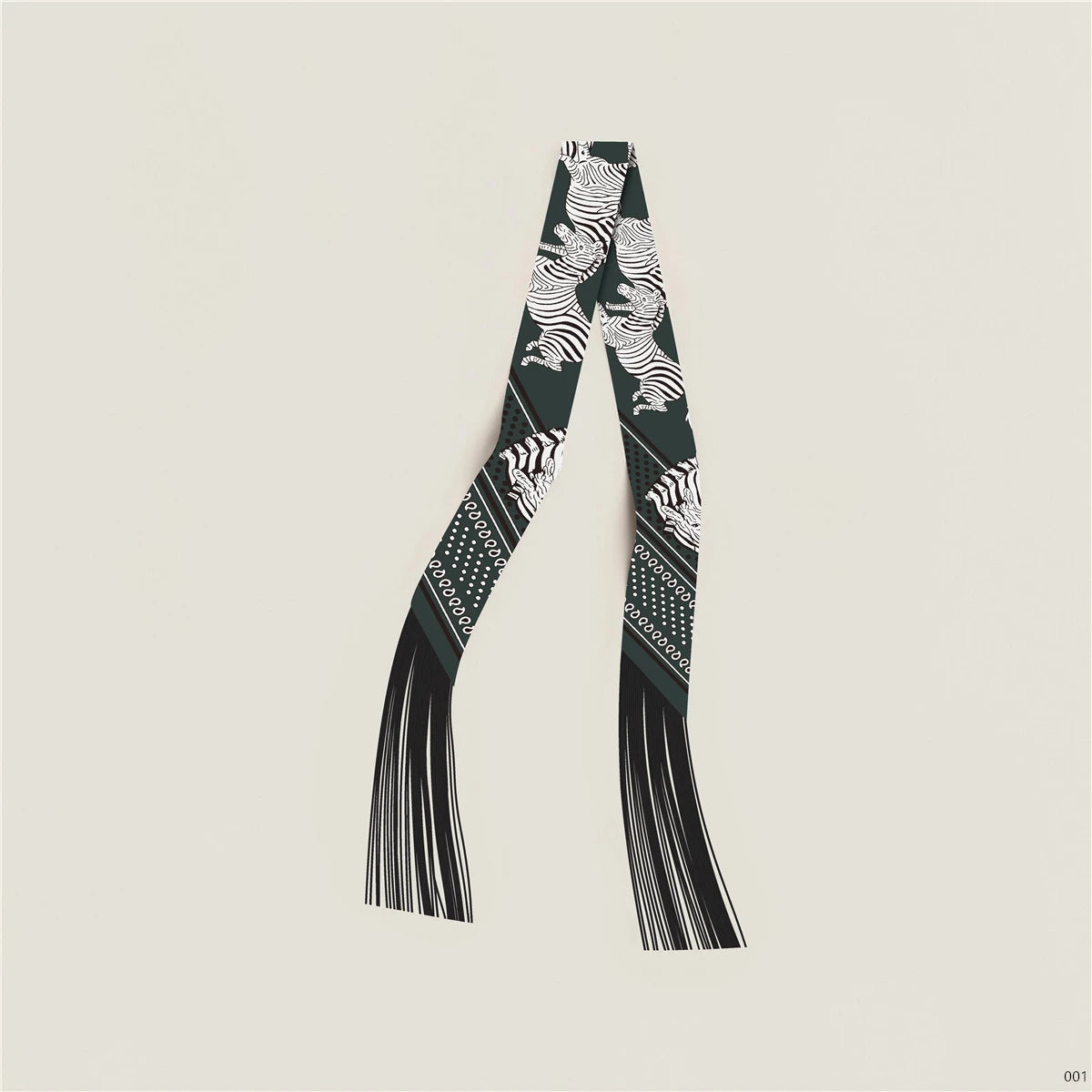Women's Satin Silk Feel Twilly Fringe Scarf – Tassel Print Scarf Ribbon, Bag Handle Wrap & Neck Scarf