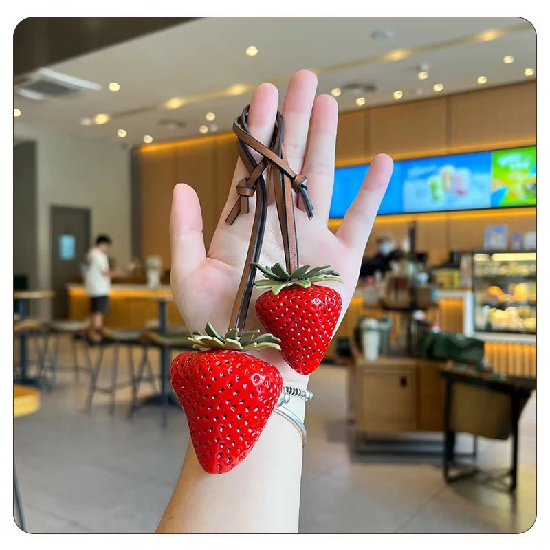 3D Strawberry Resin Keychain – Strawberry Bag Charm, Phone Pendant & Purse Accessory