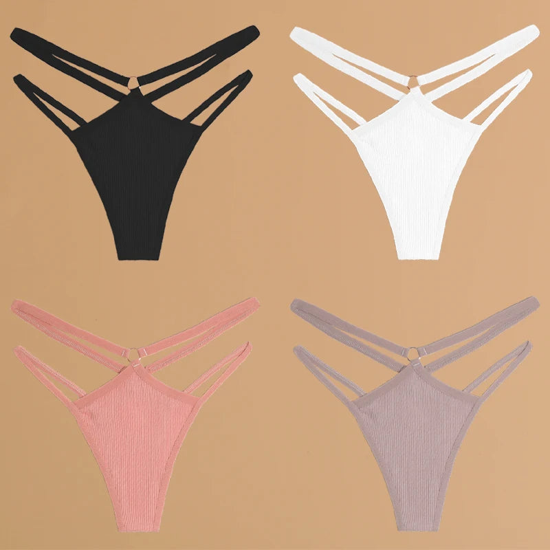 4-Pack Women's Cotton Thongs – Low Rise Breathable Stretch Panties, Everyday Comfort Underwear