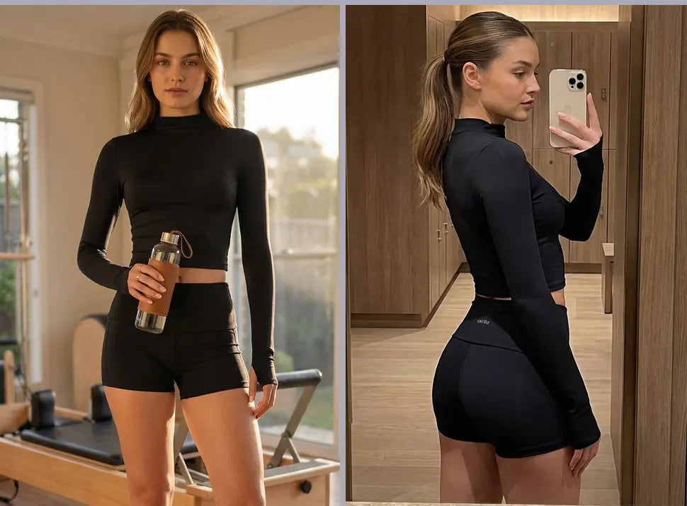 Airila Women's 2PCS Yoga Set Pilates Gym Sportswear seamless Crop Top Longsleeved Outfits Tracksuits Workout Running Jogging Casual FitnessSports Bra Leisure Athletic