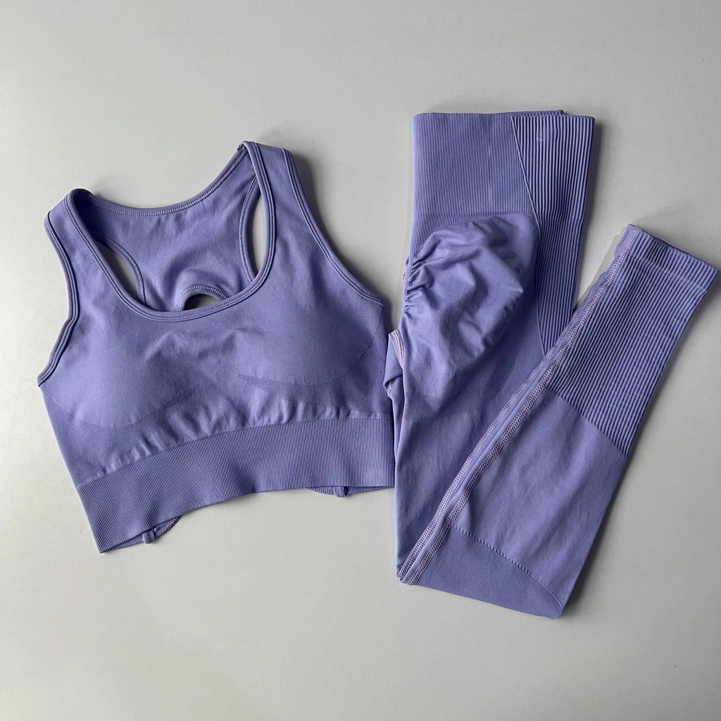 Women’s Open Back Workout Set – High Waist Yoga Leggings & Sports Bra Fitness Outfit