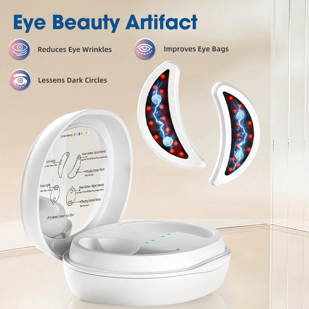 LED Rechargeable Eye Massager with Red Light Therapy – Microcurrent Under Eye Care Device for Puffiness & Tired-Looking Eyes