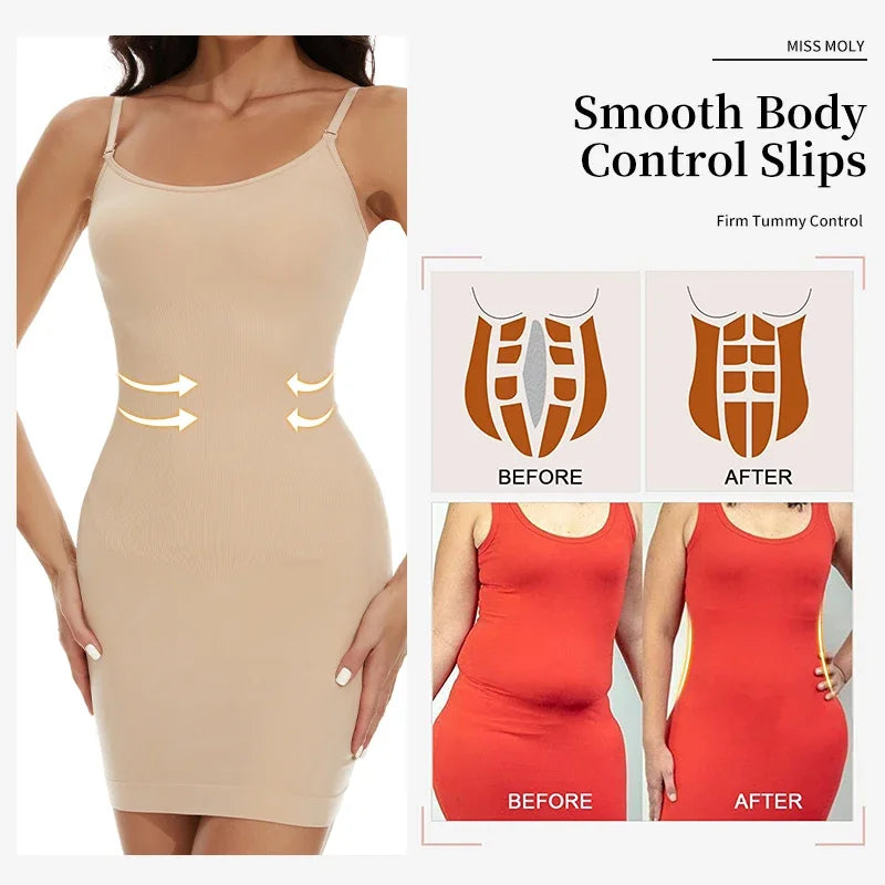 Women’s Seamless Full Slip Shapewear Dress Tummy Control Body Shaper Cami Slip