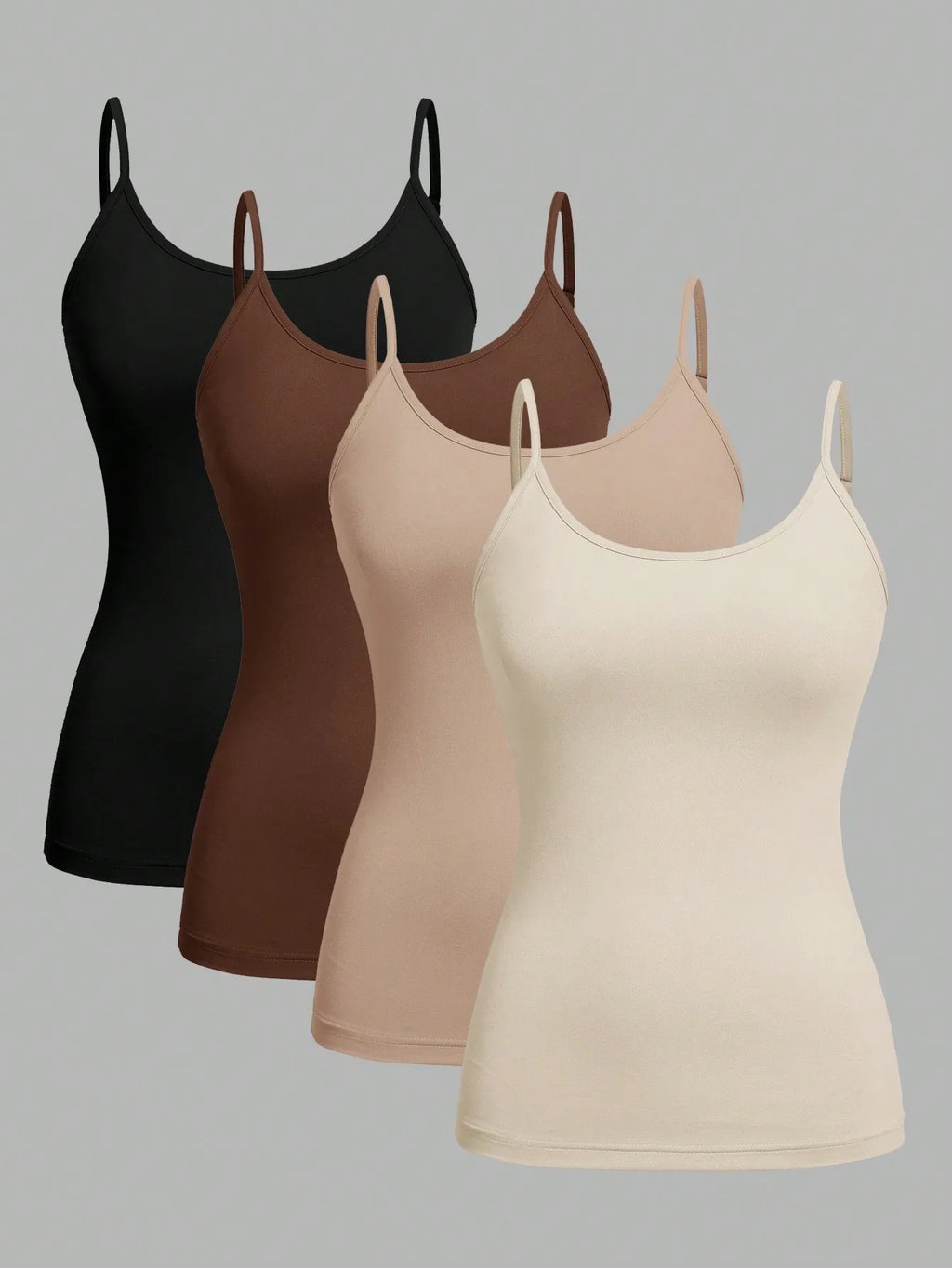 4Pcs Women’s Solid Color Camisole Tank Tops Sleeveless Adjustable Strap Basic Cami Set