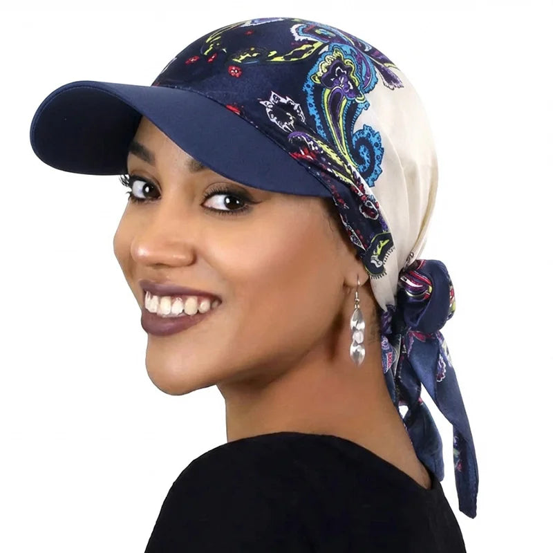 Women’s Satin Headscarf Baseball Cap Soft Breathable Summer Sun Hat with Brim