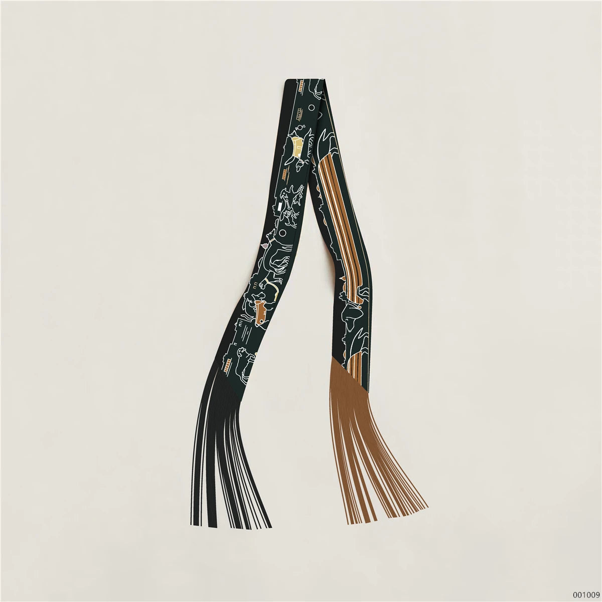 Women's Satin Silk Feel Twilly Fringe Scarf – Tassel Print Scarf Ribbon, Bag Handle Wrap & Neck Scarf