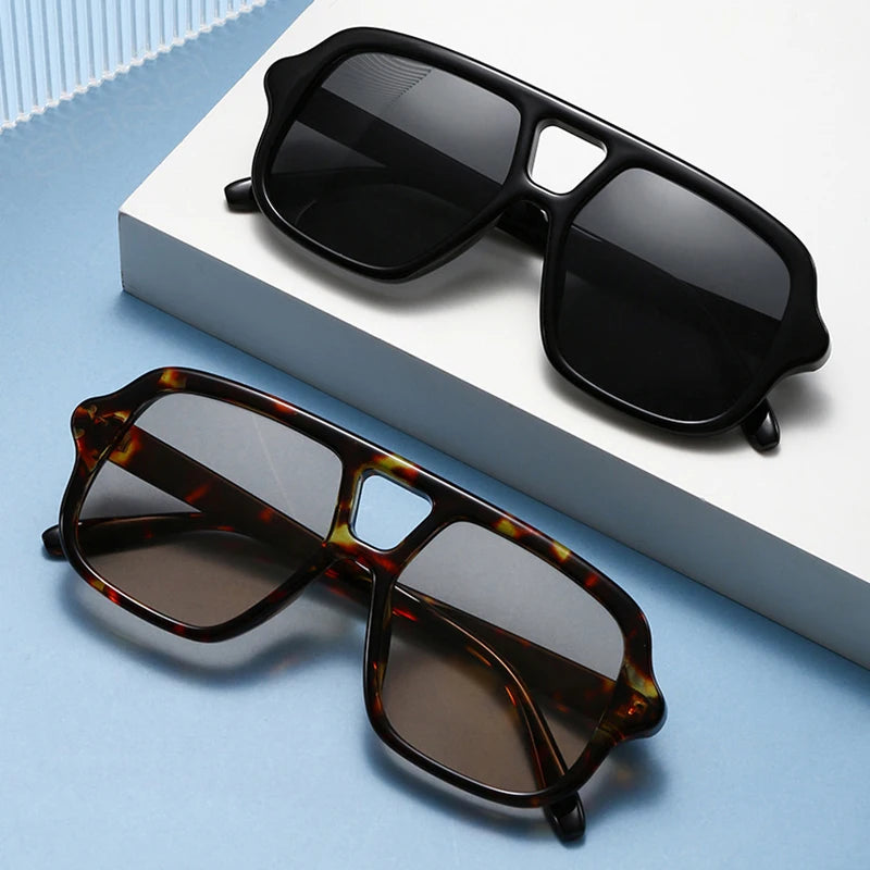 Vintage Square Double Bridge Sunglasses – Style UV400 Fashion Shades for Men & Women