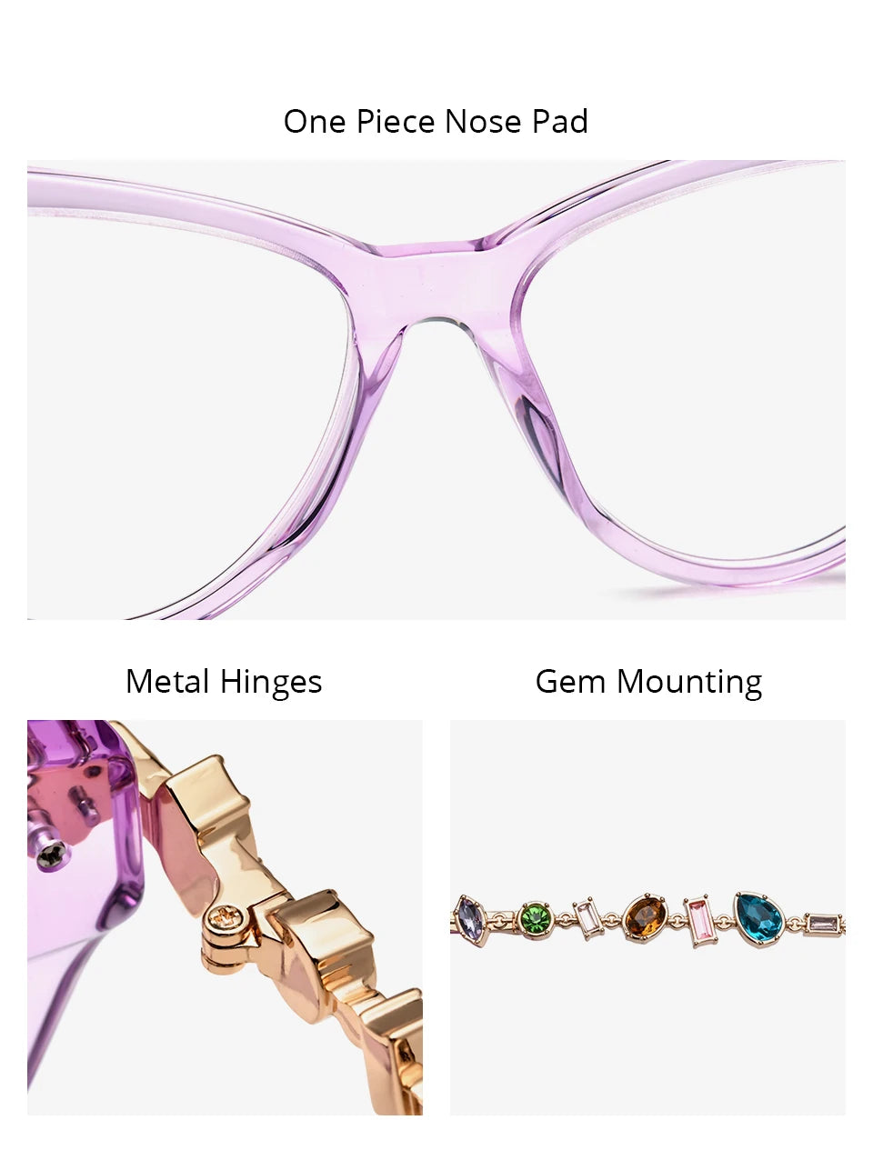 Cat Eye Diamond Eyeglasses Frame – Acetate Metal Luxury Style Fashion Glasses for Women