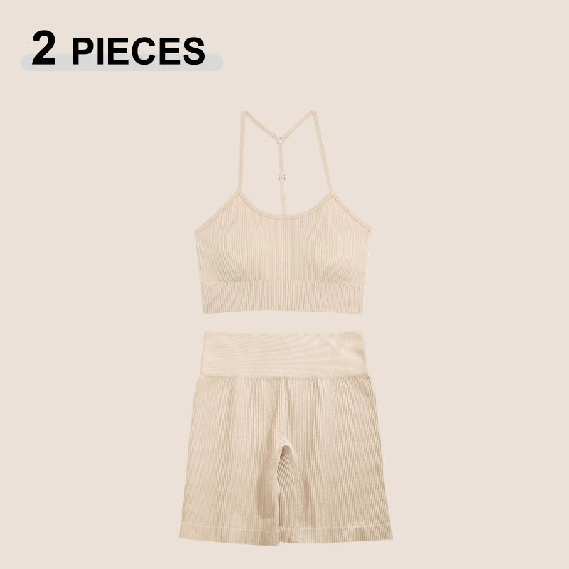 2-Piece Seamless Workout Set for Women – High Waist Gym Leggings & Sports Bra Activewear
