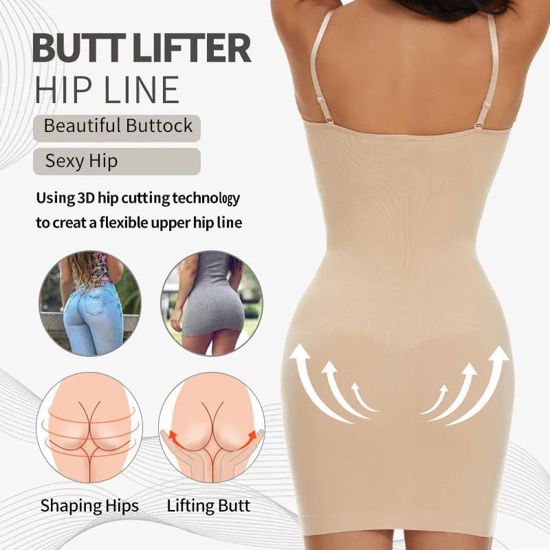 Women’s Seamless Full Slip Shapewear Dress Tummy Control Body Shaper Cami Slip