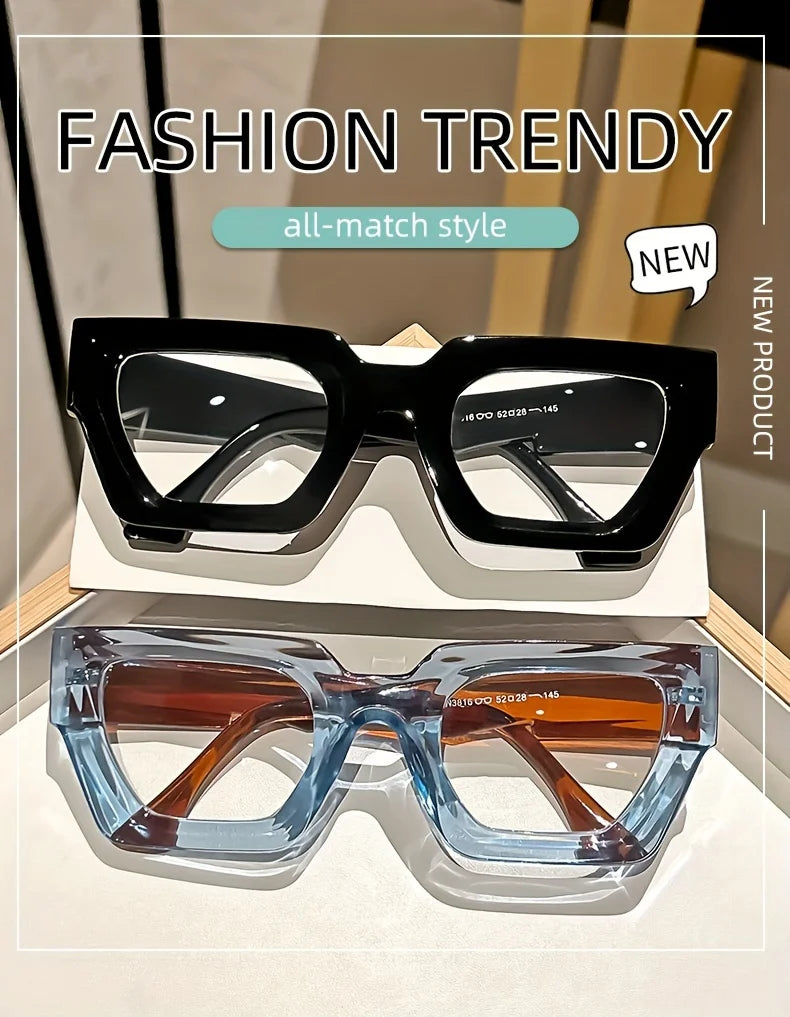 Y2K Oversized Clear Lens Glasses – Print Frame, Blue Light Blocking Fashion Eyewear