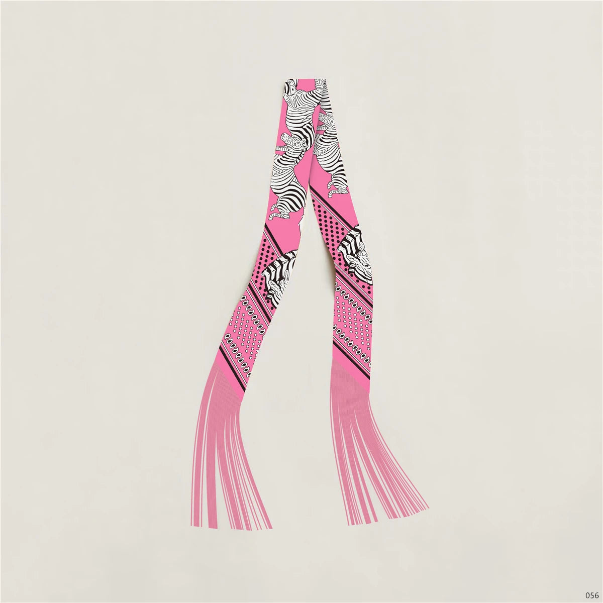 Women's Satin Silk Feel Twilly Fringe Scarf – Tassel Print Scarf Ribbon, Bag Handle Wrap & Neck Scarf