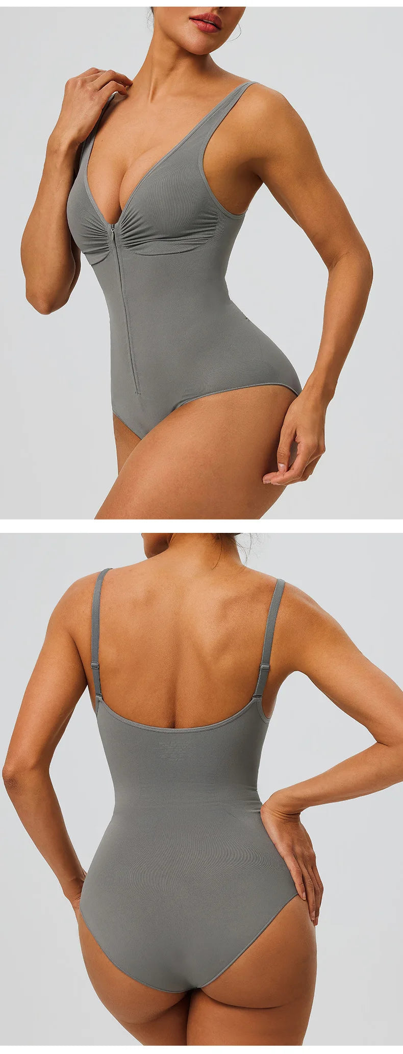 Seamless Shapewear Bodysuit – Tummy Control Compression One-Piece with Zipper & Adjustable Straps