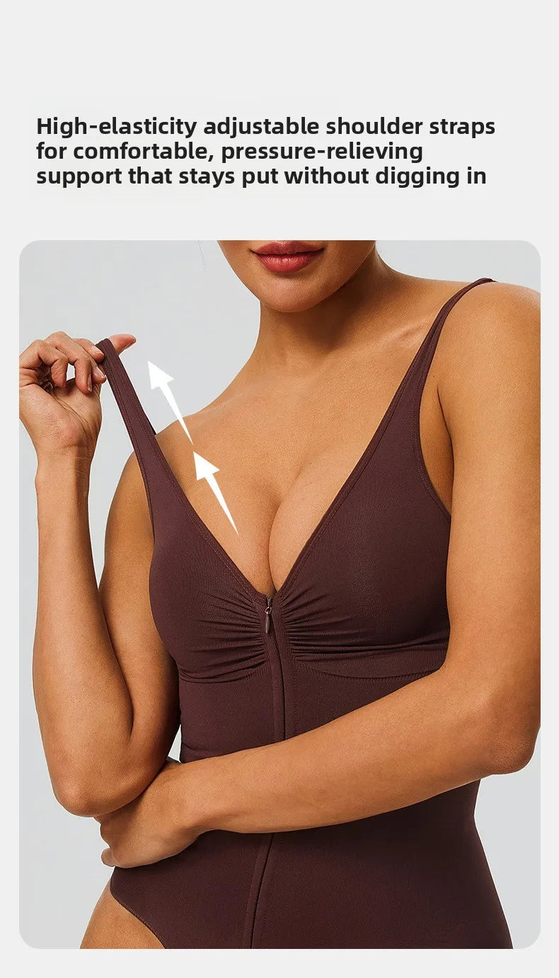 Seamless Shapewear Bodysuit – Tummy Control Compression One-Piece with Zipper & Adjustable Straps