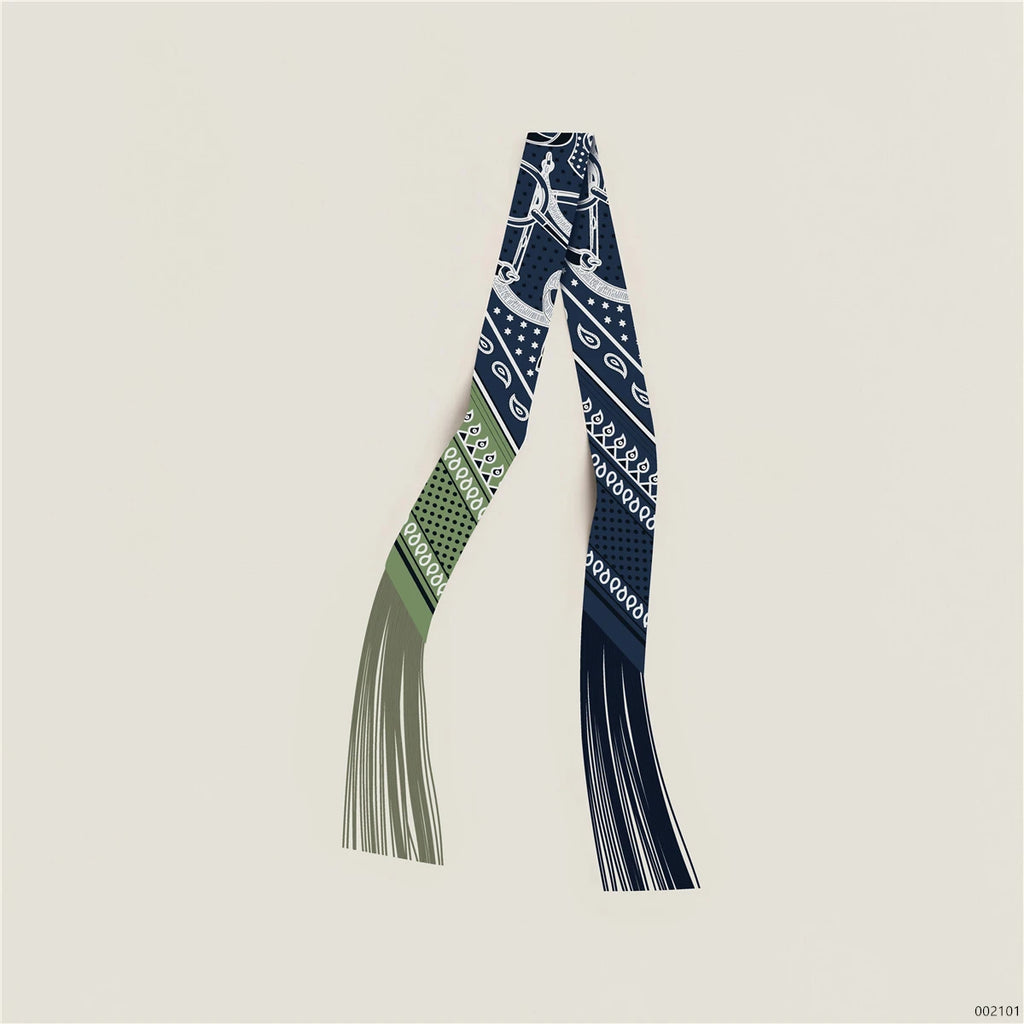 Women's Satin Silk Feel Twilly Fringe Scarf – Tassel Print Scarf Ribbon, Bag Handle Wrap & Neck Scarf
