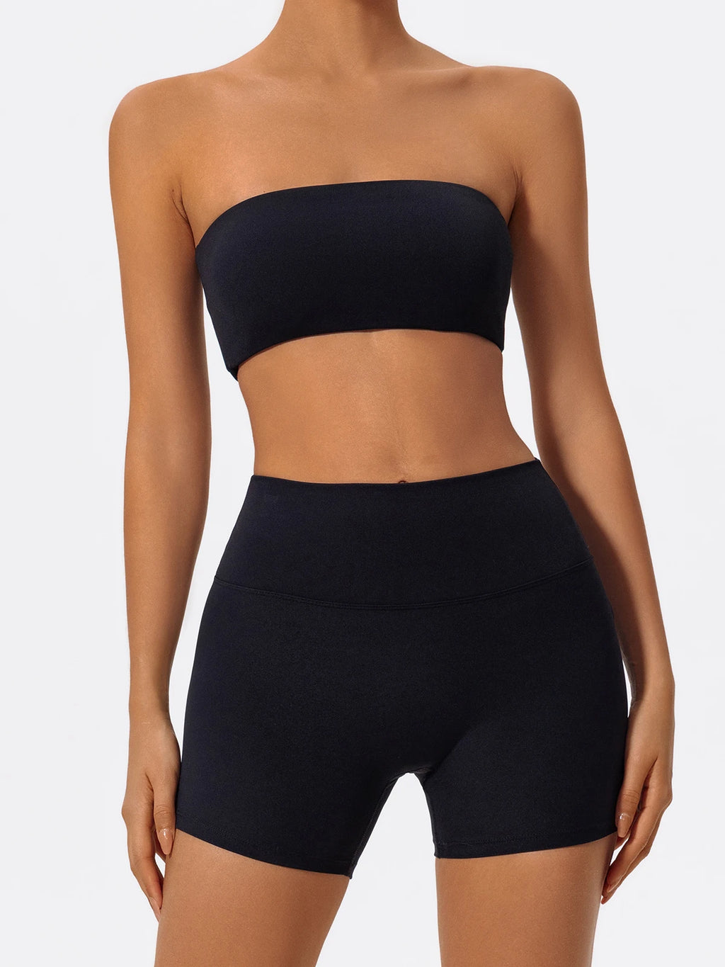 Summer 2-Piece Women’s Workout Set – Strapless Sports Bra & High Waist Yoga Shorts, Gym Fitness Outfit