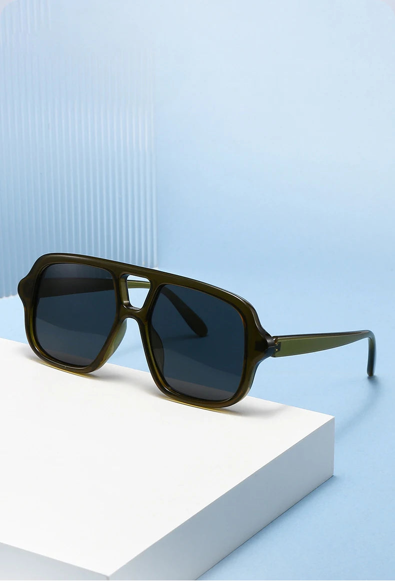 Vintage Square Double Bridge Sunglasses – Style UV400 Fashion Shades for Men & Women