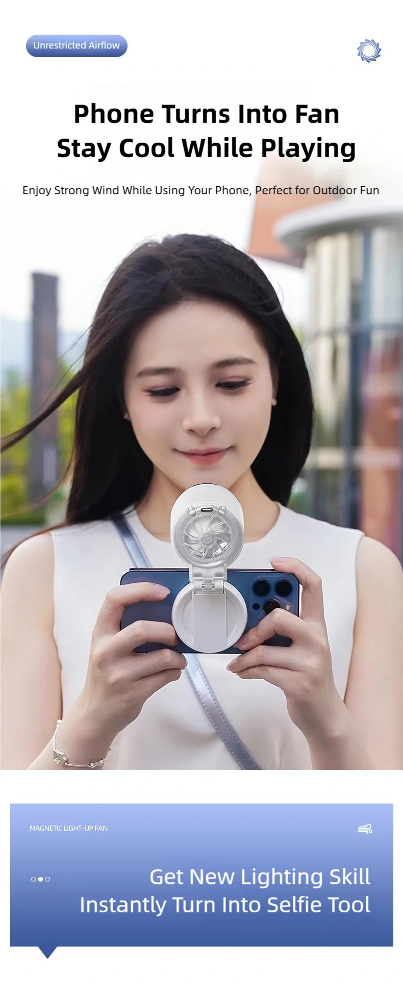 Magnetic Clip-On Mini Fan with Fill Light Portable Selfie & Streaming Fan