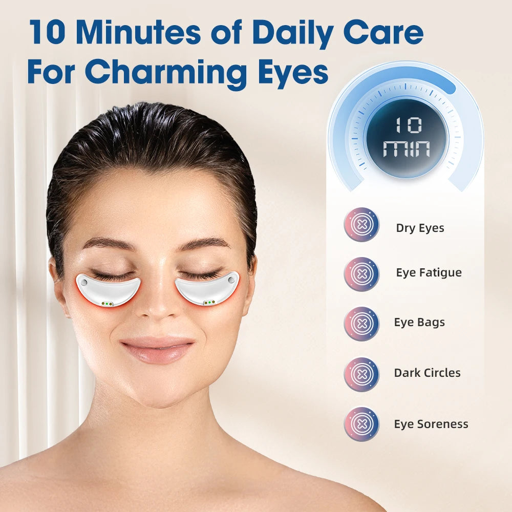 LED Rechargeable Eye Massager with Red Light Therapy – Microcurrent Under Eye Care Device for Puffiness & Tired-Looking Eyes