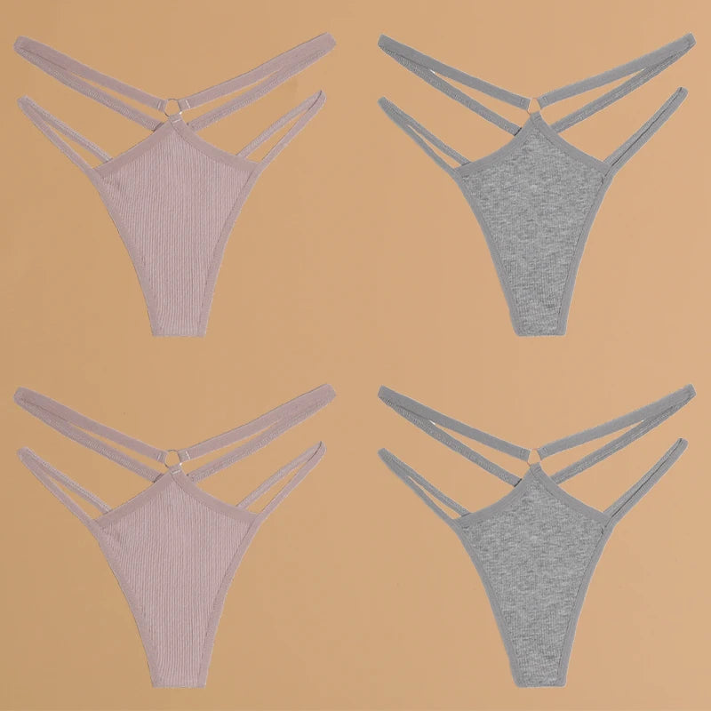 4-Pack Women's Cotton Thongs – Low Rise Breathable Stretch Panties, Everyday Comfort Underwear