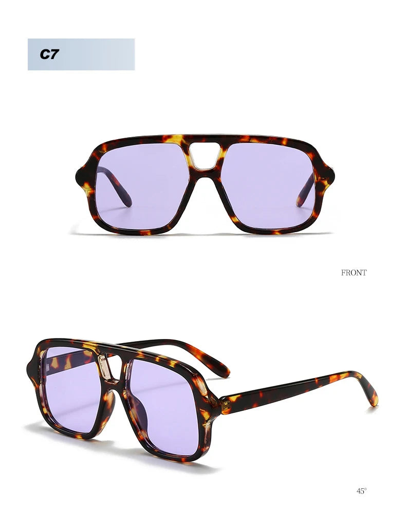 Vintage Square Double Bridge Sunglasses – Style UV400 Fashion Shades for Men & Women