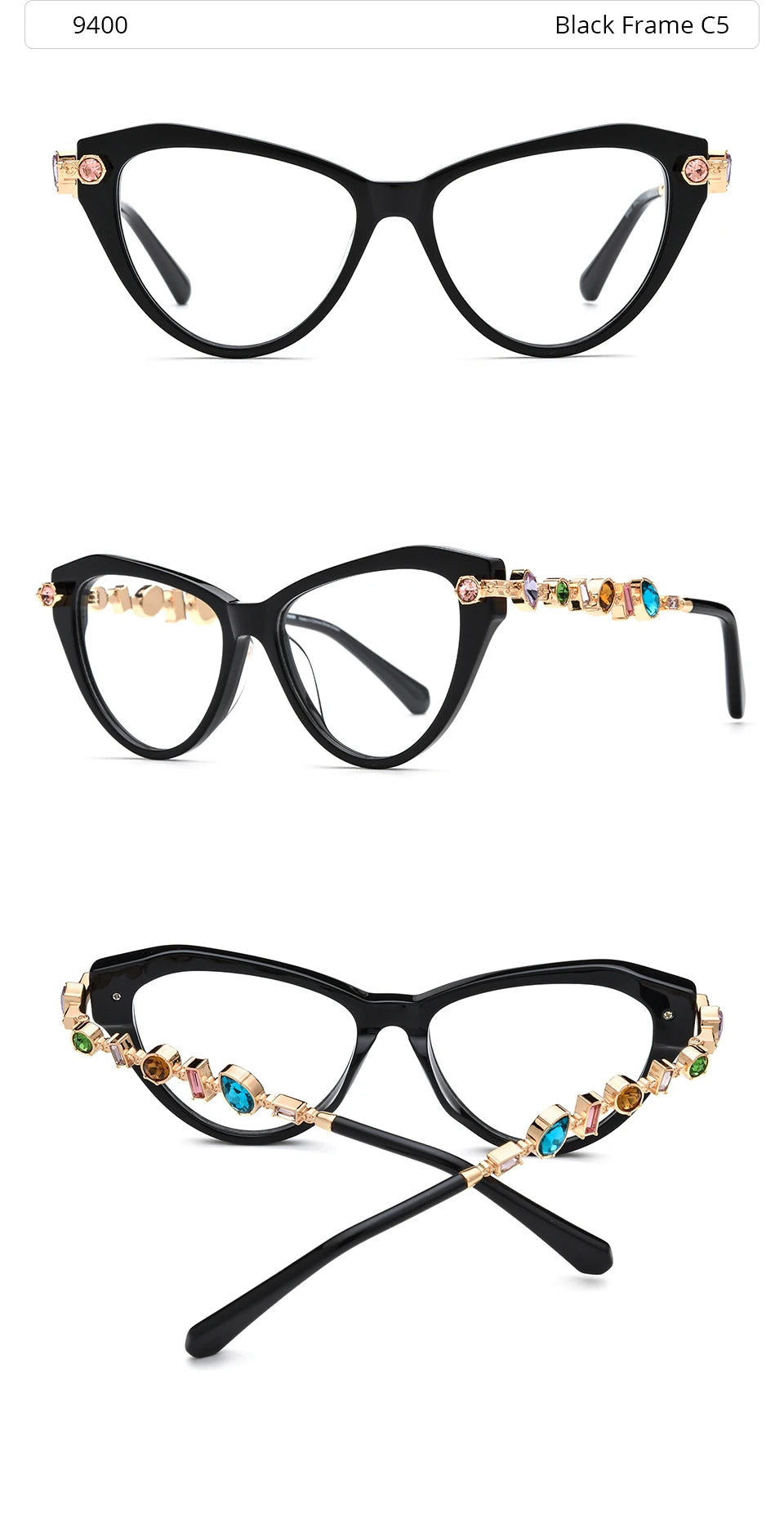Cat Eye Diamond Eyeglasses Frame – Acetate Metal Luxury Style Fashion Glasses for Women