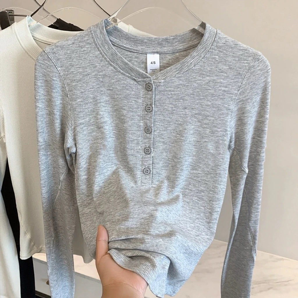 Women’s Henley Sports Top – Long Sleeve Yoga & Running Training Shirt, Stretch Fitness Activewear