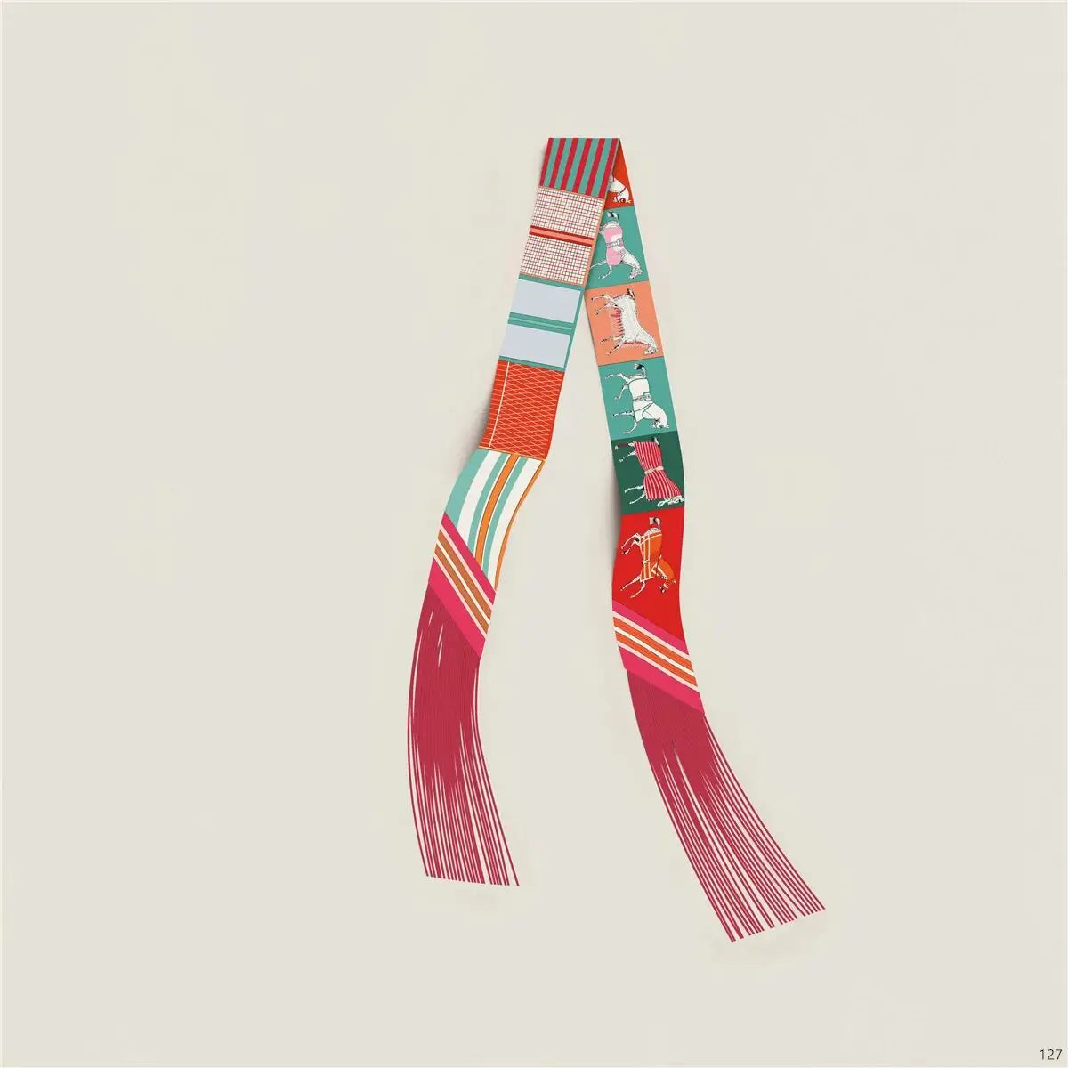 Women's Satin Silk Feel Twilly Fringe Scarf – Tassel Print Scarf Ribbon, Bag Handle Wrap & Neck Scarf