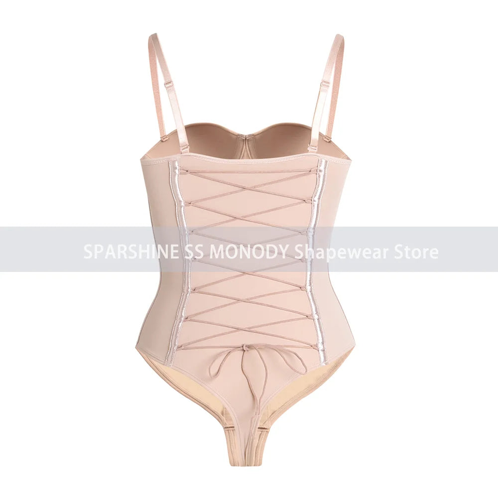 Women’s Seamless Lace-Up Shapewear Bodysuit – Tummy Control Thong Full Body Shaper