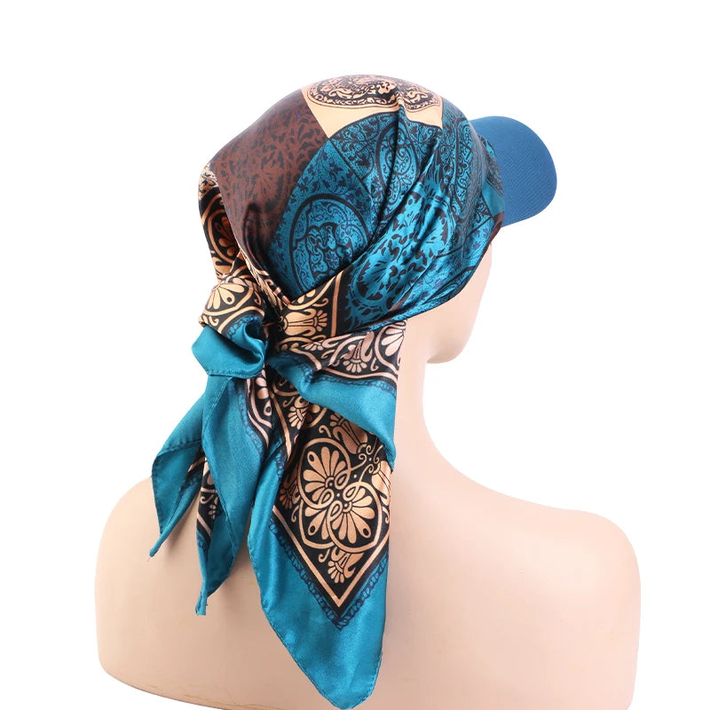 Women’s Satin Headscarf Baseball Cap Soft Breathable Summer Sun Hat with Brim
