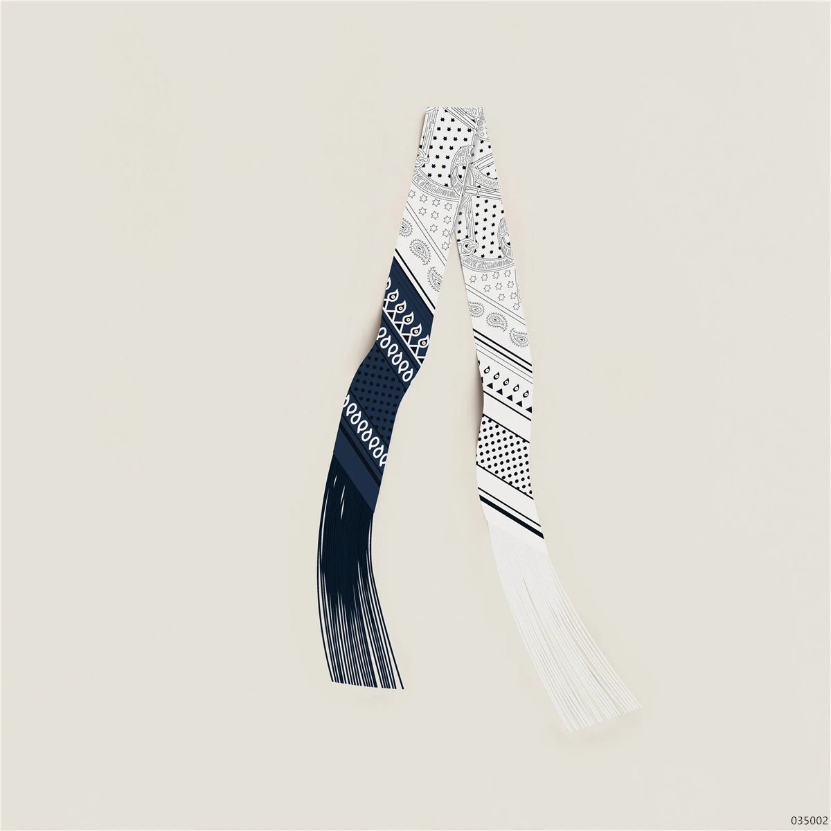 Women's Satin Silk Feel Twilly Fringe Scarf – Tassel Print Scarf Ribbon, Bag Handle Wrap & Neck Scarf