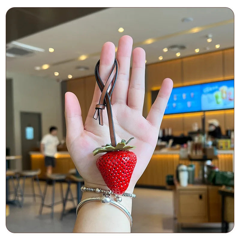 3D Strawberry Resin Keychain – Strawberry Bag Charm, Phone Pendant & Purse Accessory