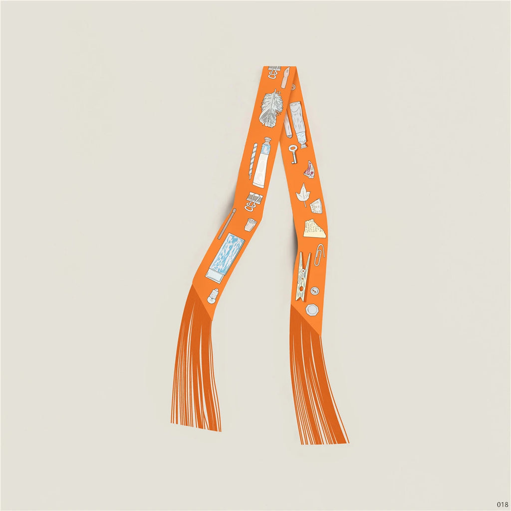 Women's Satin Silk Feel Twilly Fringe Scarf – Tassel Print Scarf Ribbon, Bag Handle Wrap & Neck Scarf