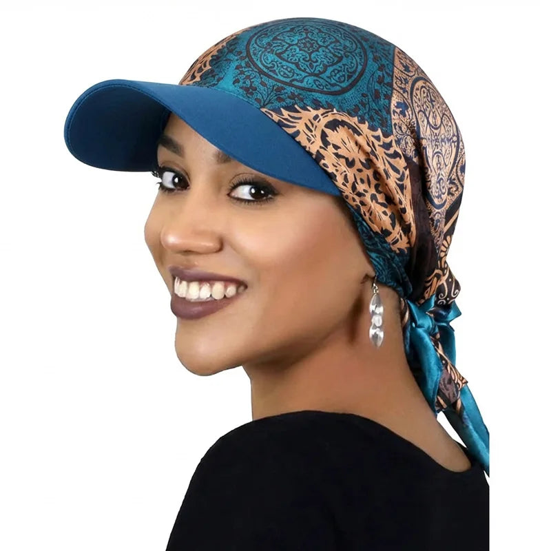 Women’s Satin Headscarf Baseball Cap Soft Breathable Summer Sun Hat with Brim