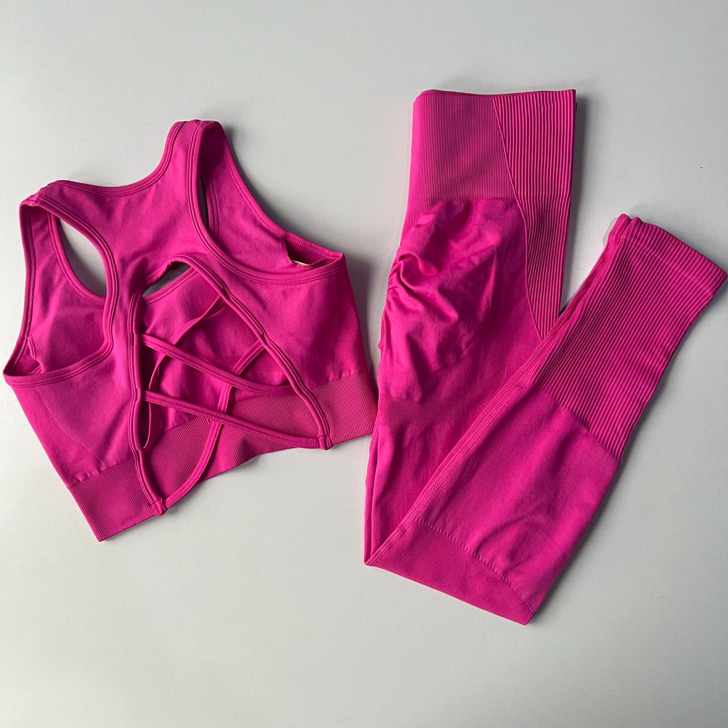 Women’s Open Back Workout Set – High Waist Yoga Leggings & Sports Bra Fitness Outfit
